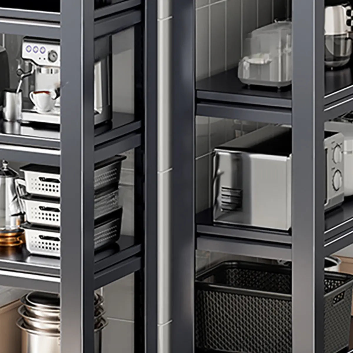 Gray Rust Resistant Metal Baker's Rack with Microwave Shelf