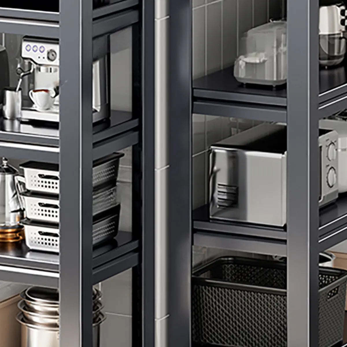 Gray Rust Resistant Metal Baker's Rack with Microwave Shelf