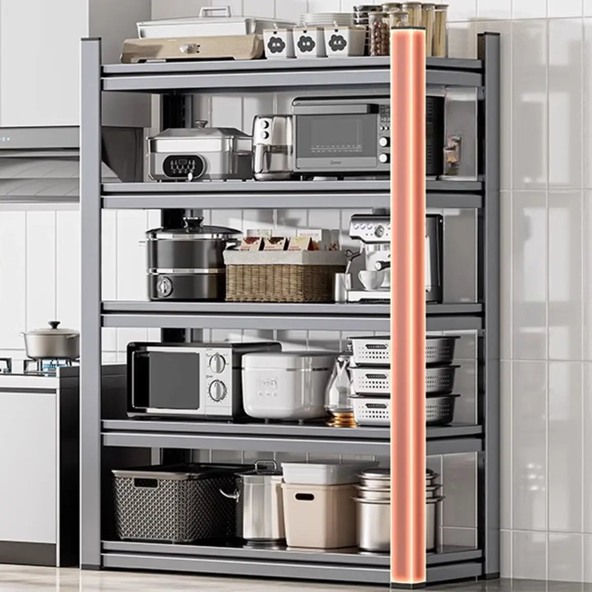 Gray Rust Resistant Metal Baker's Rack with Microwave Shelf