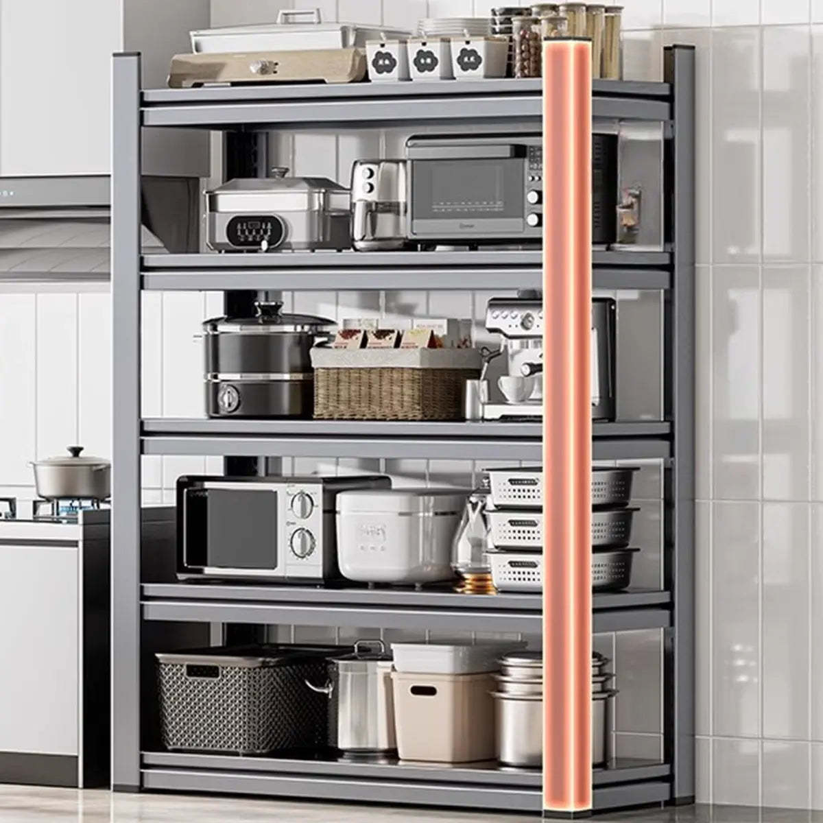 Gray Rust Resistant Metal Baker's Rack with Microwave Shelf