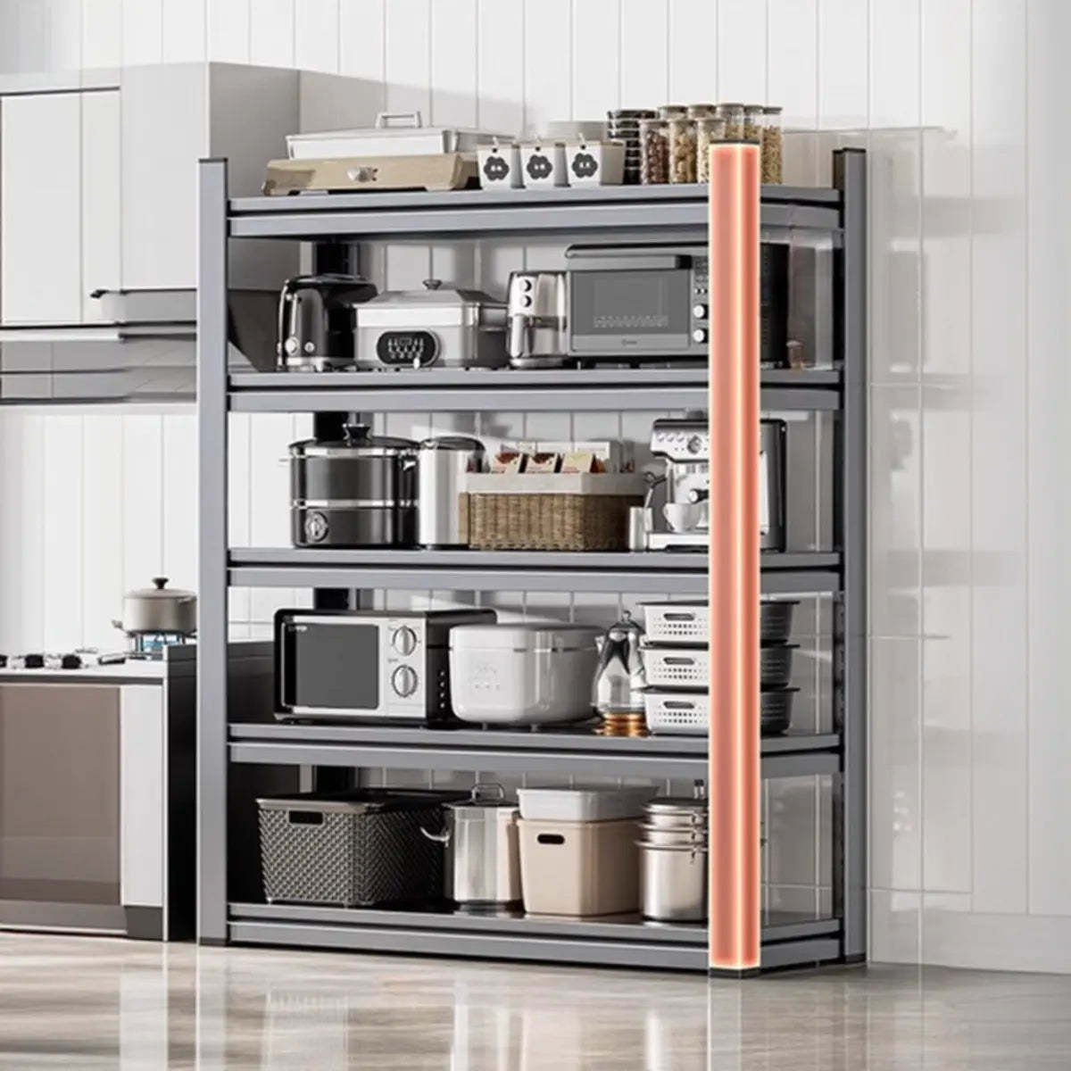 Gray Rust Resistant Metal Baker's Rack with Microwave Shelf