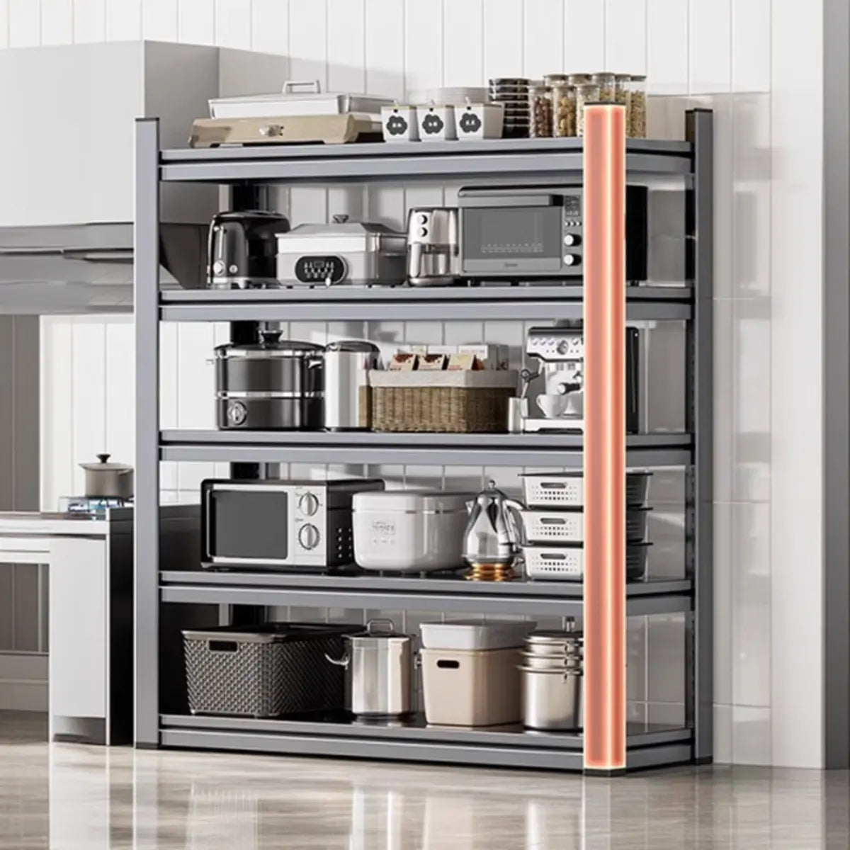 Gray Rust Resistant Metal Baker's Rack with Microwave Shelf