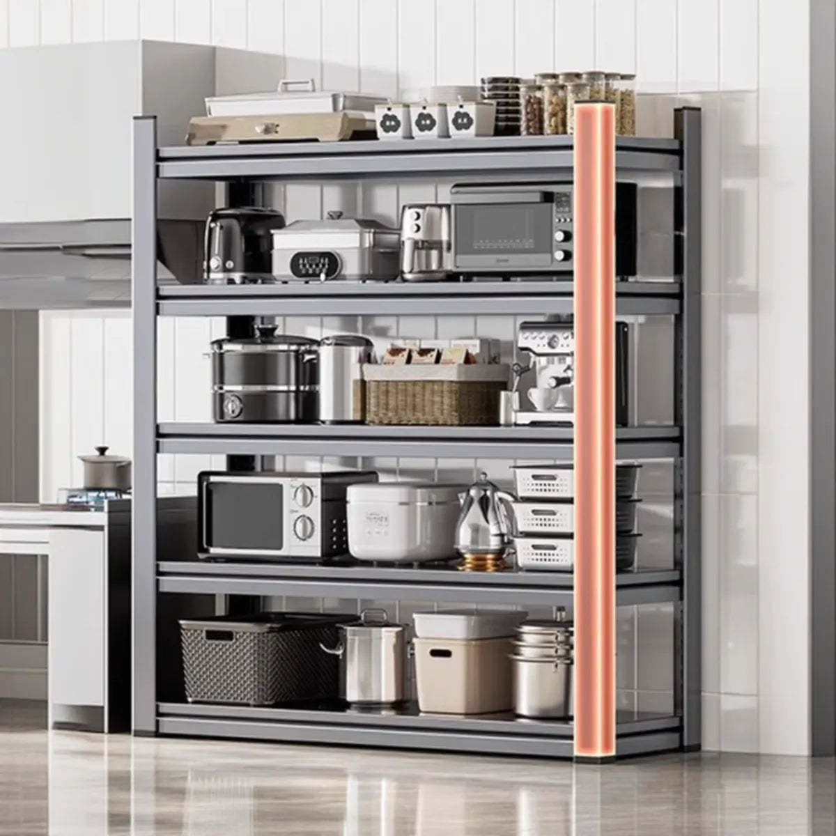 Gray Rust Resistant Metal Baker's Rack with Microwave Shelf