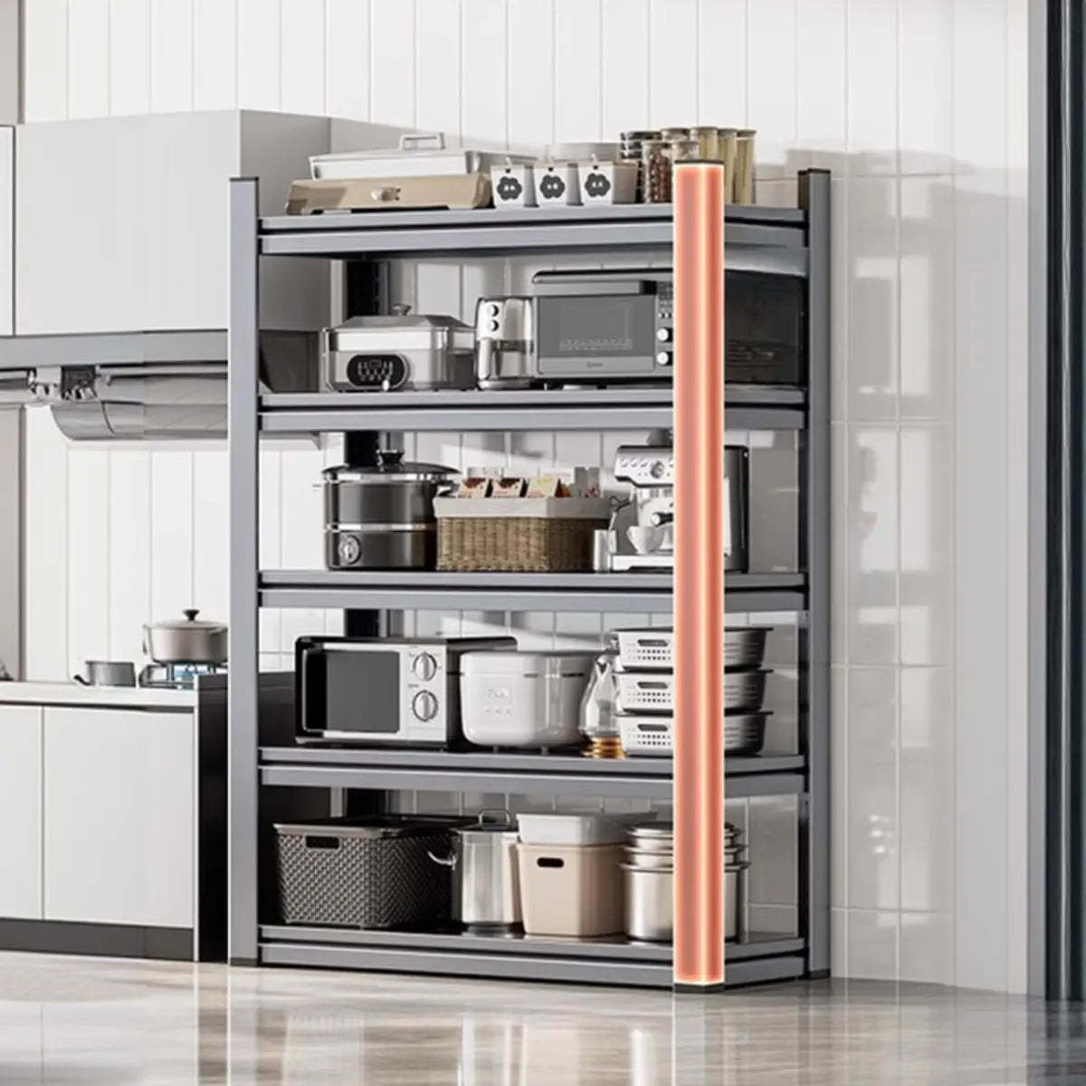 Gray Rust Resistant Metal Baker's Rack with Microwave Shelf