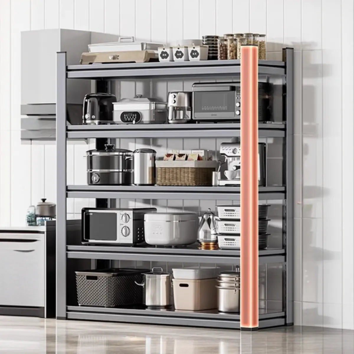 Gray Rust Resistant Metal Baker's Rack with Microwave Shelf