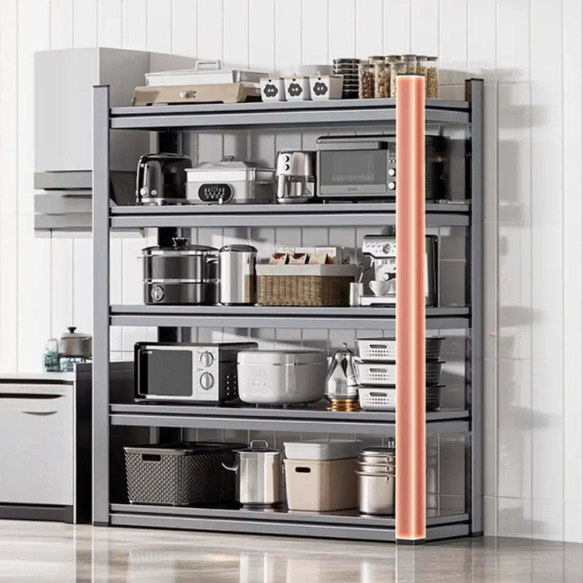 Gray Rust Resistant Metal Baker's Rack with Microwave Shelf