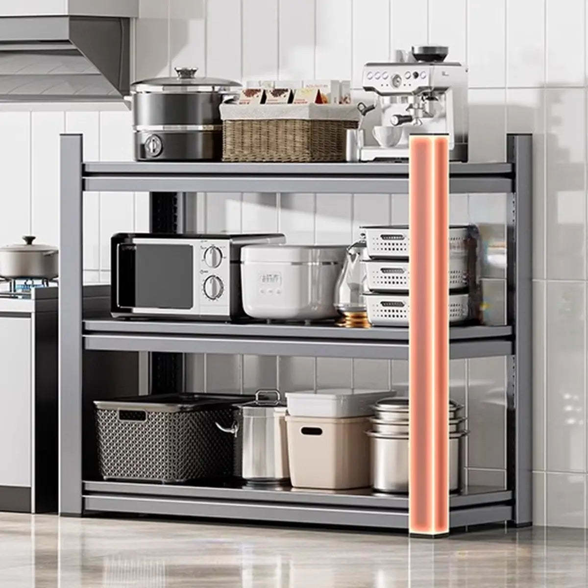 Gray Rust Resistant Metal Baker's Rack with Microwave Shelf