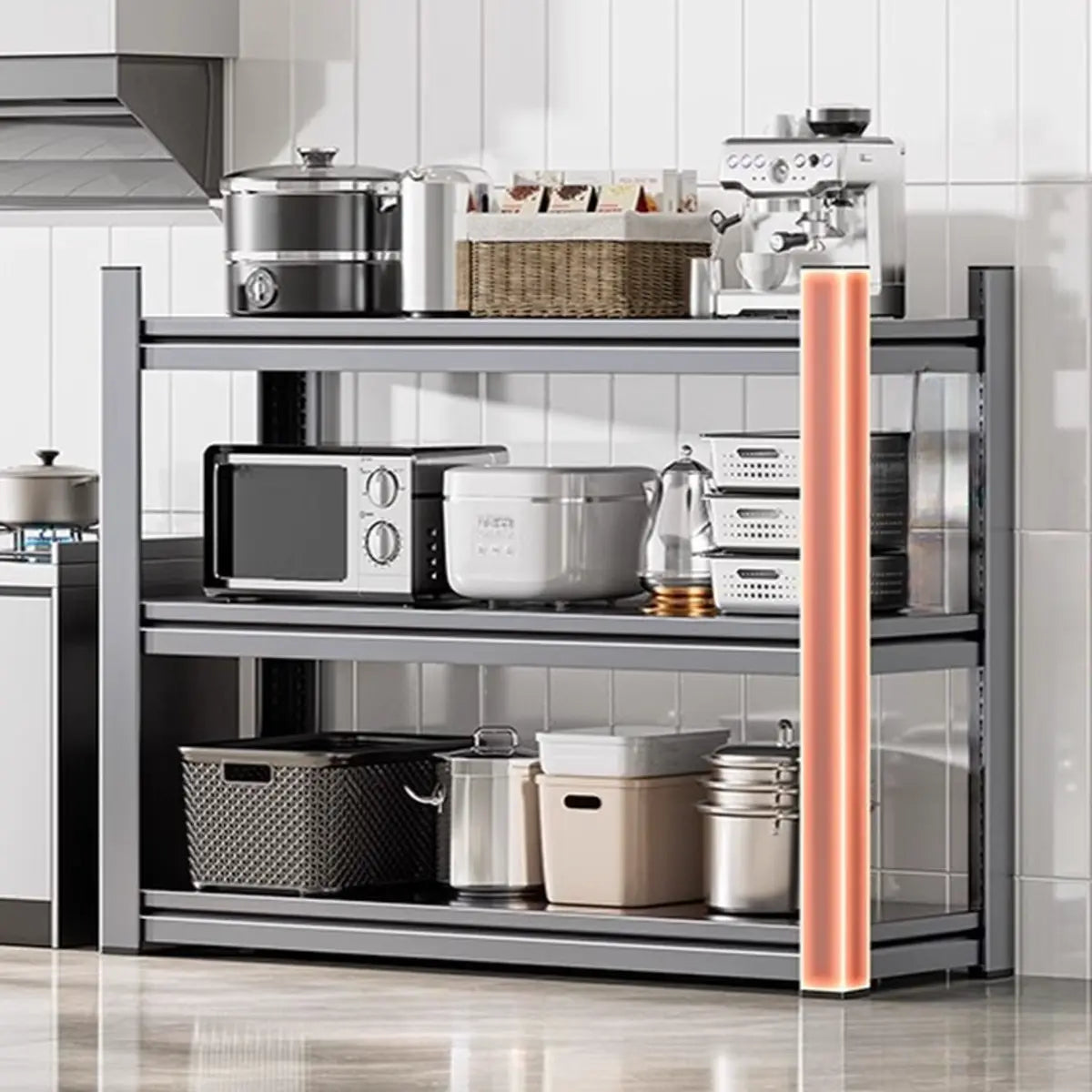 Gray Rust Resistant Metal Baker's Rack with Microwave Shelf