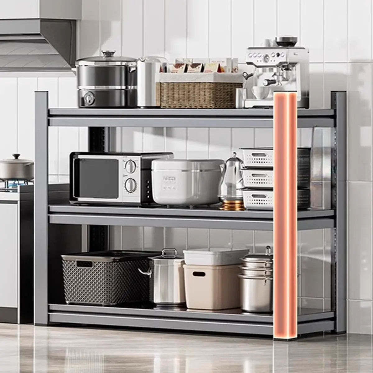 Gray Rust Resistant Metal Baker's Rack with Microwave Shelf