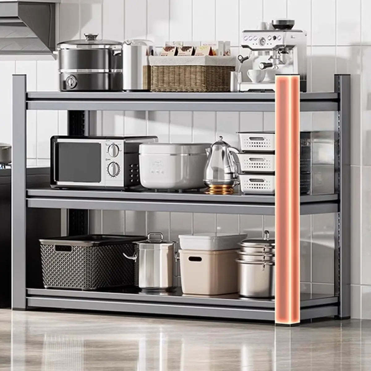 Gray Rust Resistant Metal Baker's Rack with Microwave Shelf