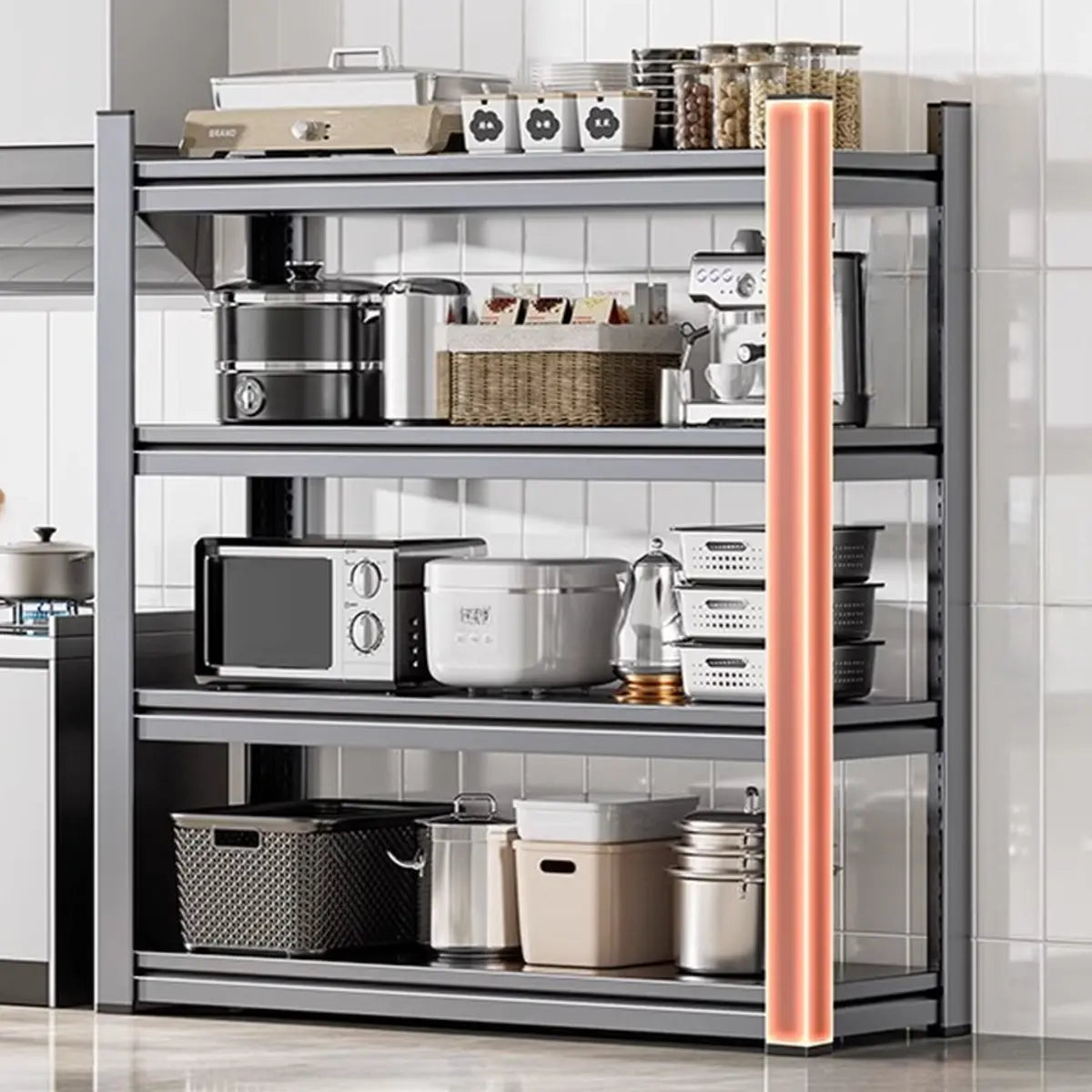 Gray Rust Resistant Metal Baker's Rack with Microwave Shelf