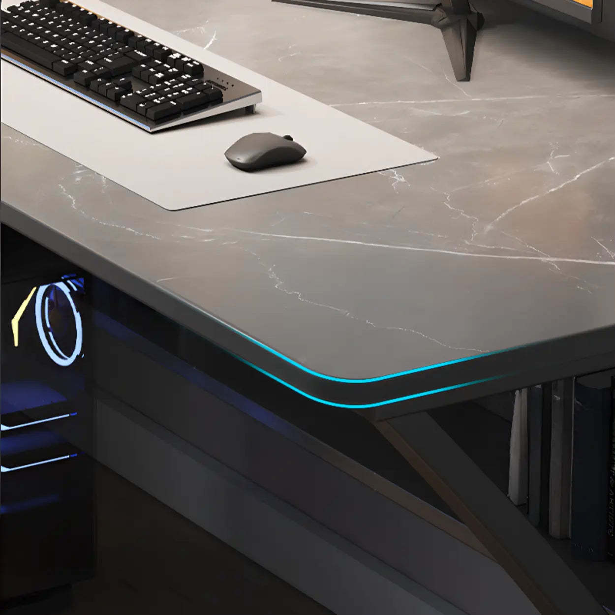 Gray Stone Butcher Block Computer Desk with Shelf — Grey / Table Only