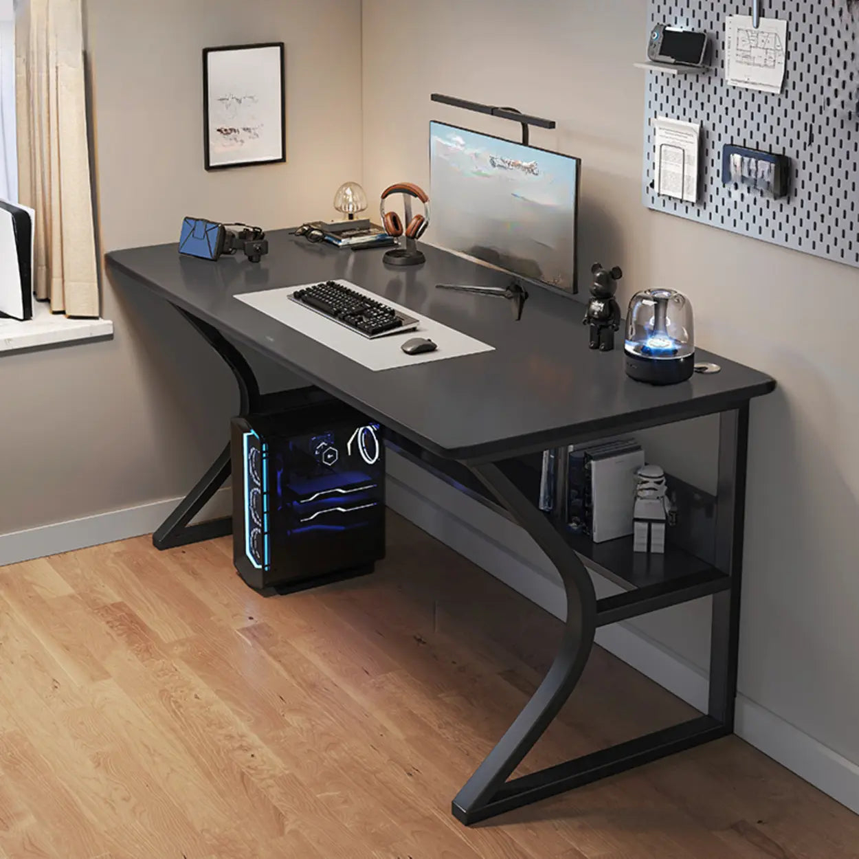 Gray Stone Butcher Block Computer Desk with Shelf — Grey / Table Only