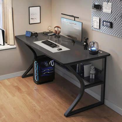 Gray Stone Butcher Block Computer Desk with Shelf — Grey / Table Only