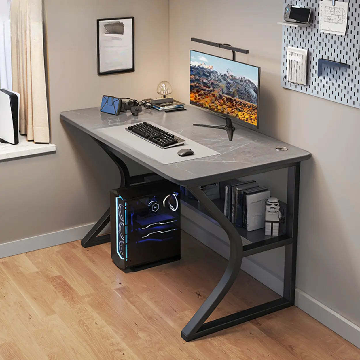 Modern butcher block desks in stone — 31.5" L x 19.7" W x 29.5" H / Gray