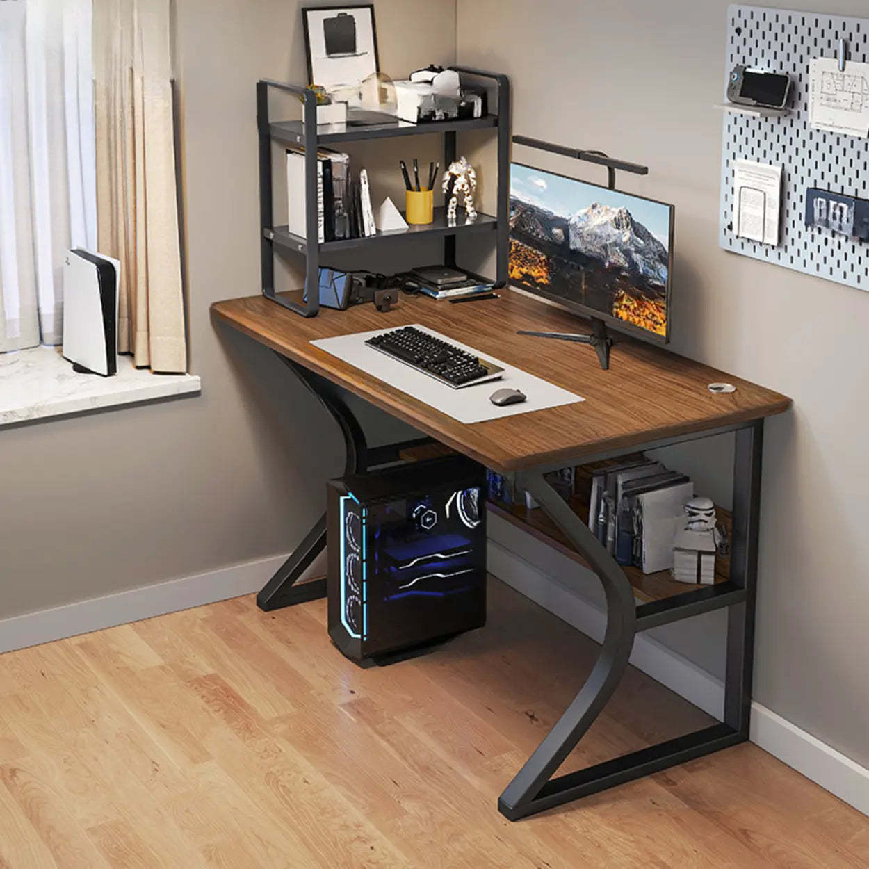 Gray Stone Butcher Block Computer Desk with Shelf