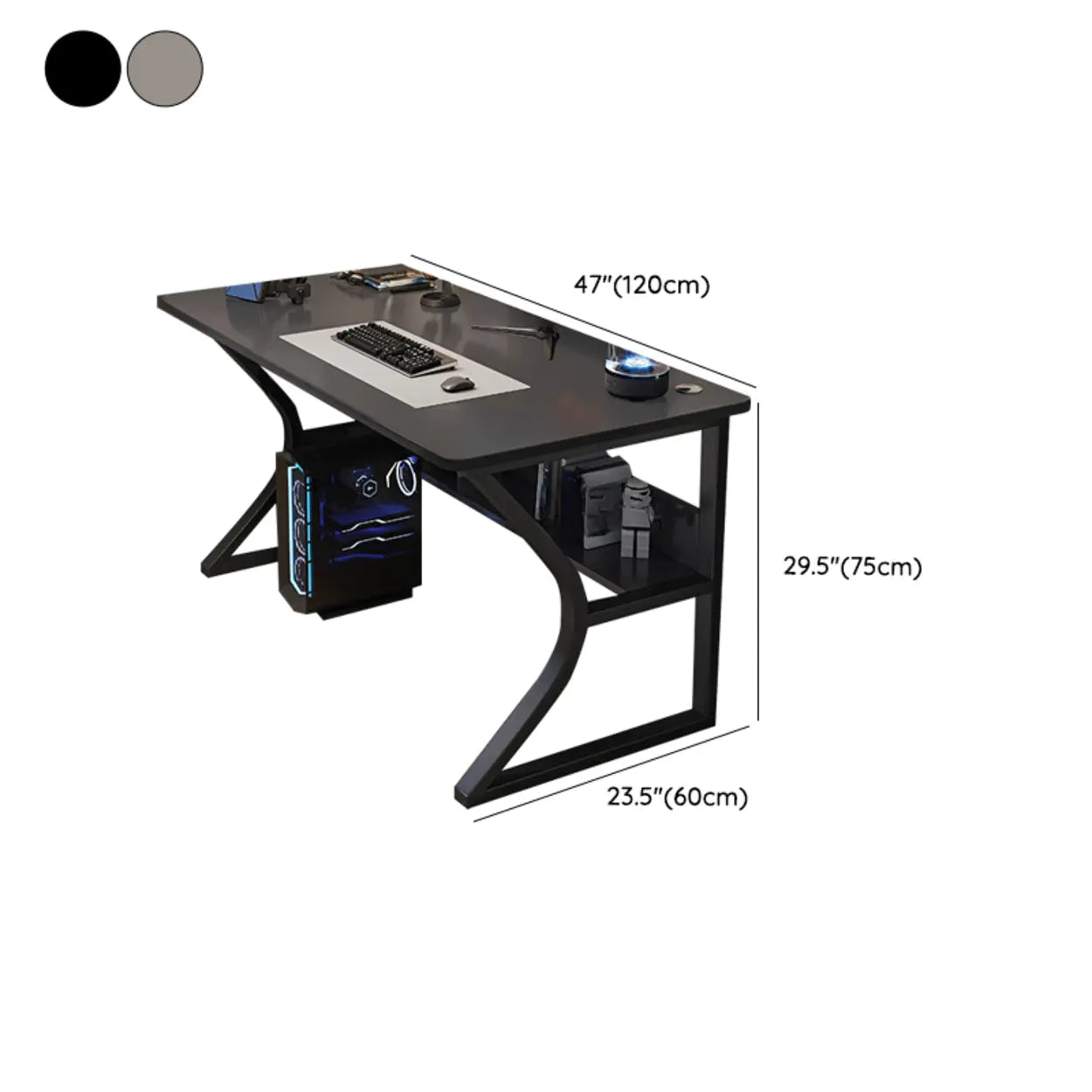 Gray Stone Butcher Block Computer Desk with Shelf