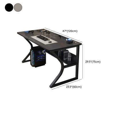 Gray Stone Butcher Block Computer Desk with Shelf
