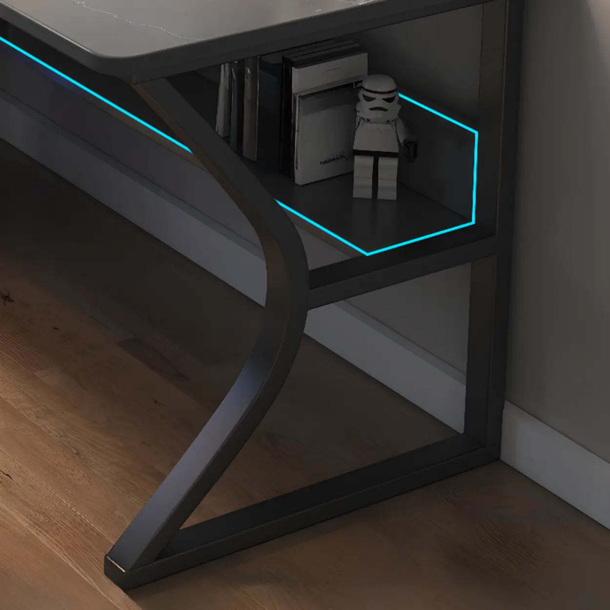 Gray Stone Butcher Block Computer Desk with Shelf — Black Oak / Table Only