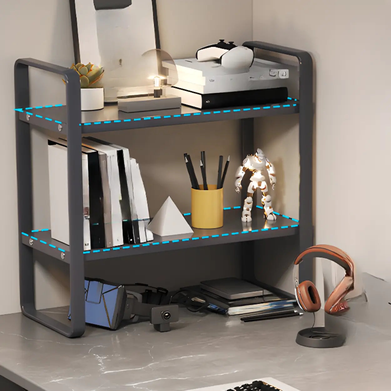 Gray Stone Butcher Block Computer Desk with Shelf — Grey / Table Only