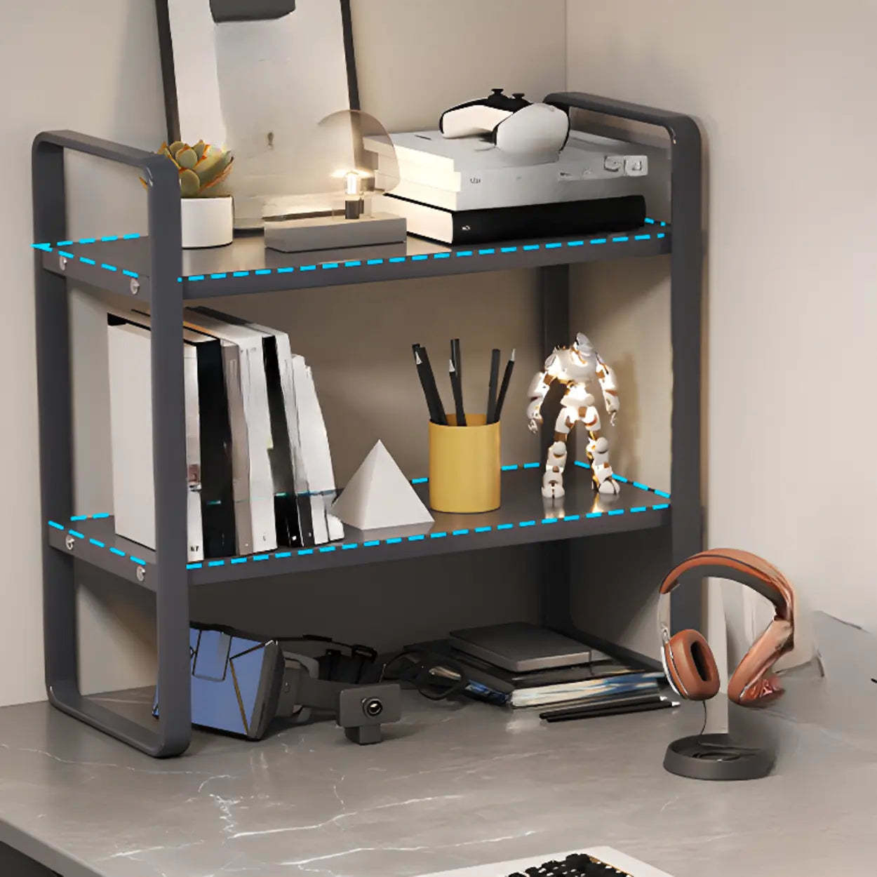 Gray Stone Butcher Block Computer Desk with Shelf — Grey / Table Only