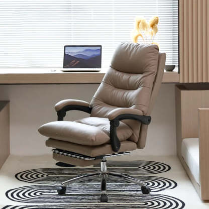 Swivel Leather Office Chair with Footrest — Black