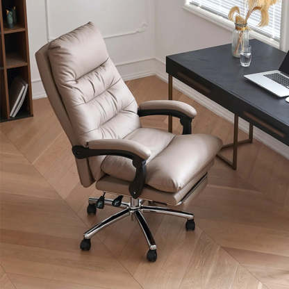 Swivel Leather Office Chair with Footrest — Orange