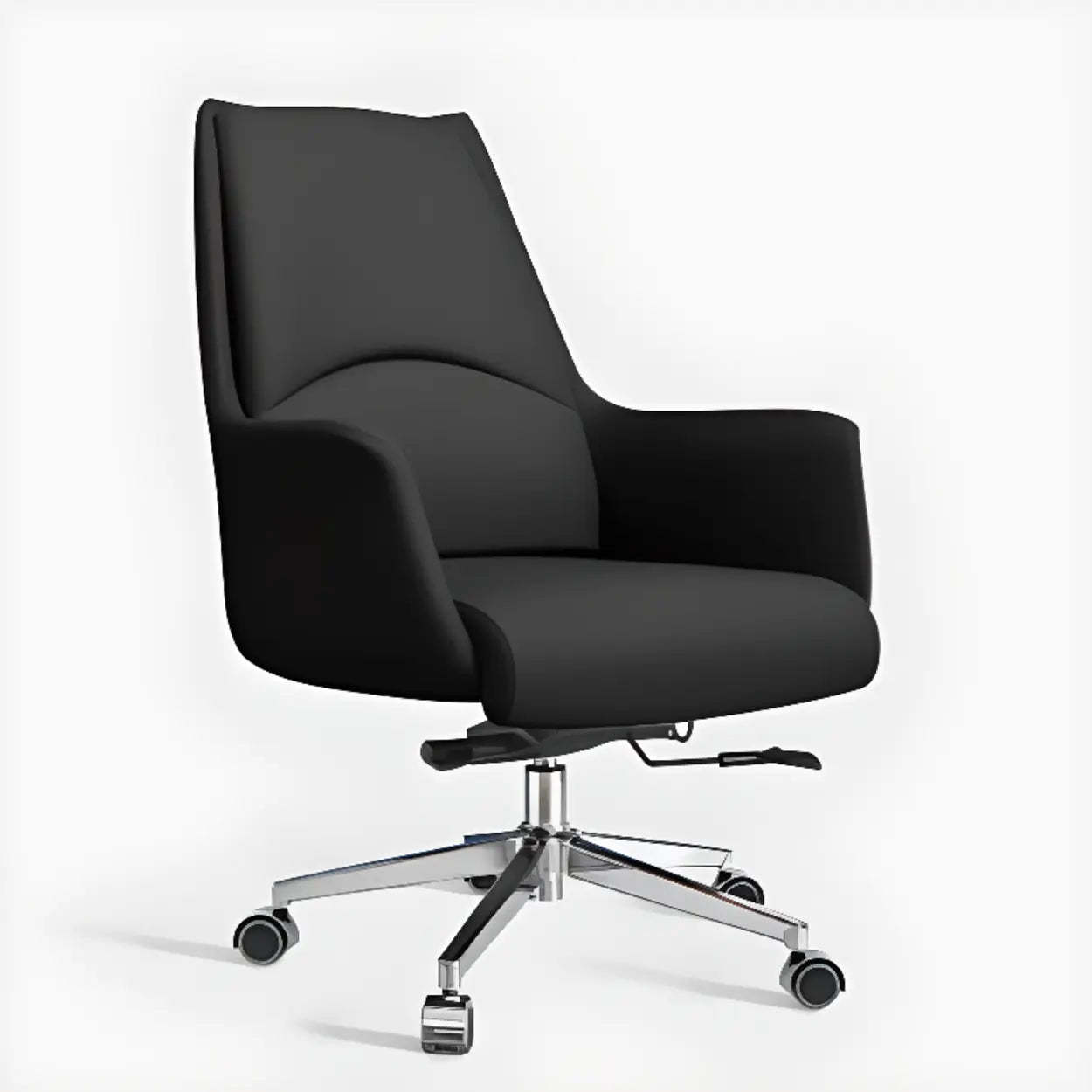 Gray leather faux armrests office chairs — Casters Included / Black