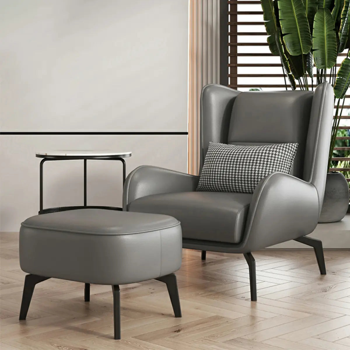 Gray Water Resistant Leather Flared Arm Wingback Chair — Accent Chair / Blue / Tech Cloth