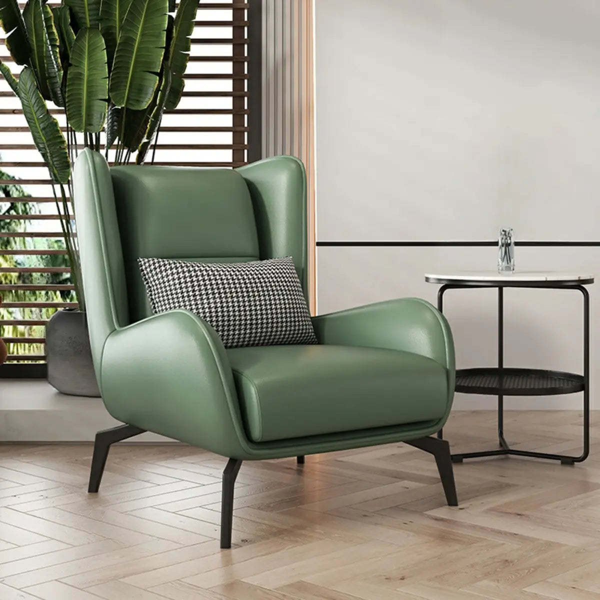 Gray Water Resistant Leather Flared Arm Wingback Chair — Accent Chair & Ottoman / Green / Tech Cloth