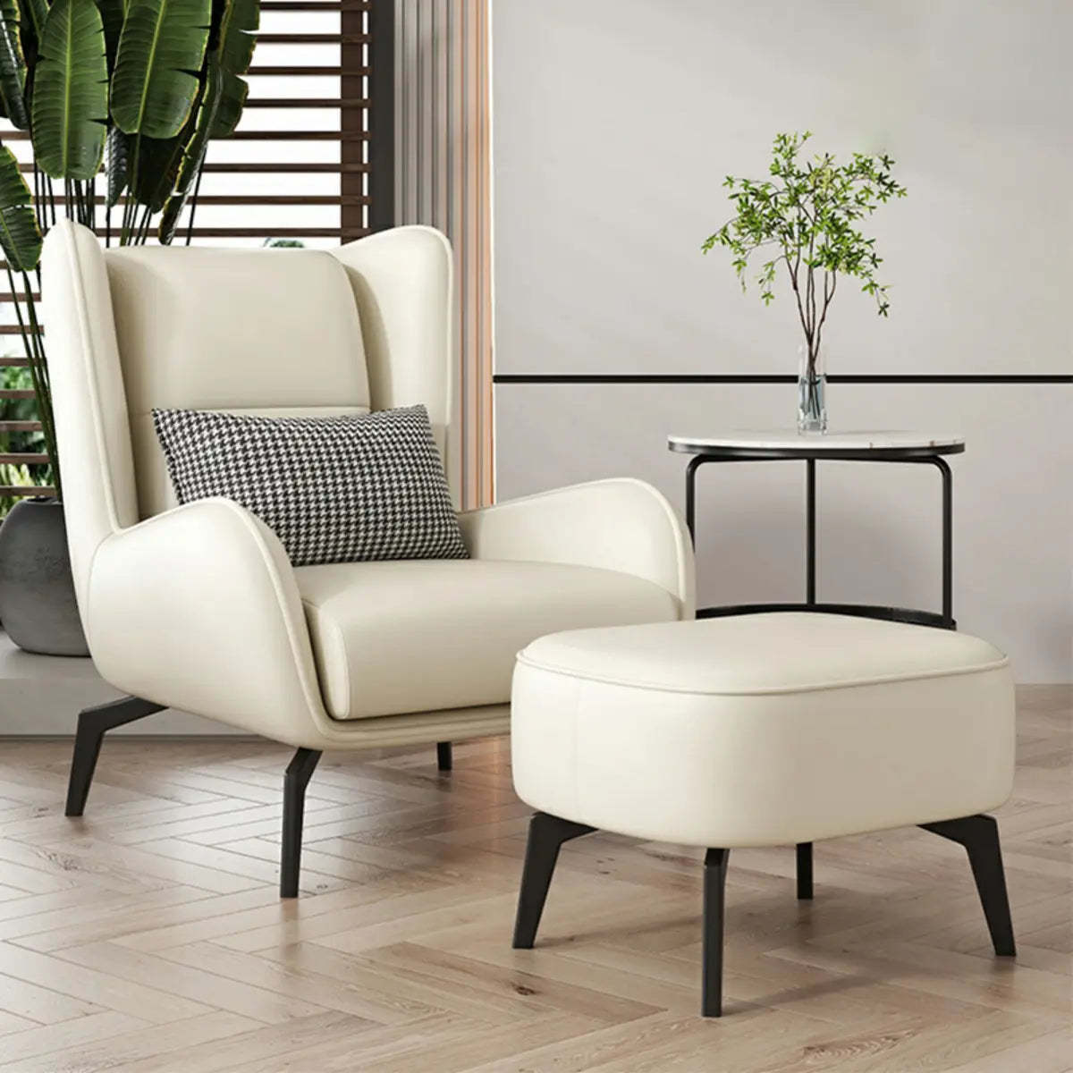 Gray Water Resistant Leather Flared Arm Wingback Chair — Accent Chair & Ottoman / Grey / Tech Cloth