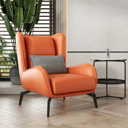 Gray Water Resistant Leather Flared Arm Wingback Chair — Accent Chair & Ottoman / Grey / Nappa