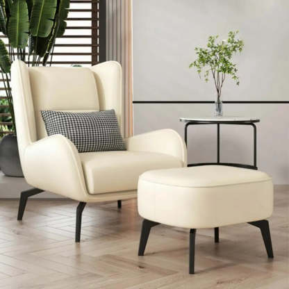 Gray Water Resistant Leather Flared Arm Wingback Chair — Accent Chair & Ottoman / Off-White / Tech Cloth