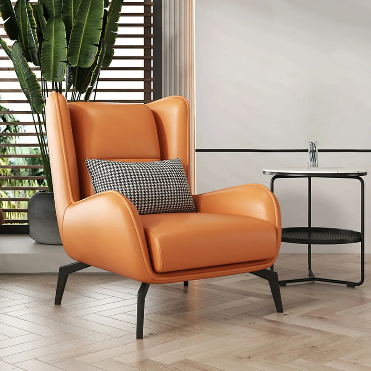 Gray Water Resistant Leather Flared Arm Wingback Chair — Accent Chair & Ottoman / Off-White / Nappa