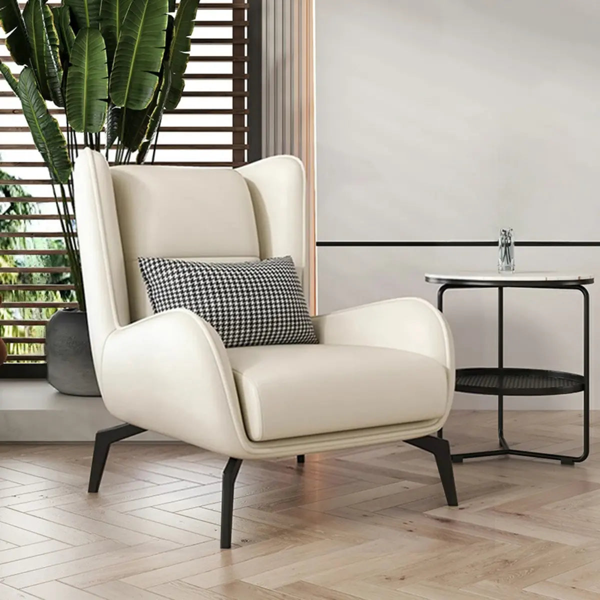 Gray Water Resistant Leather Flared Arm Wingback Chair — Accent Chair & Ottoman / Orange / Tech Cloth
