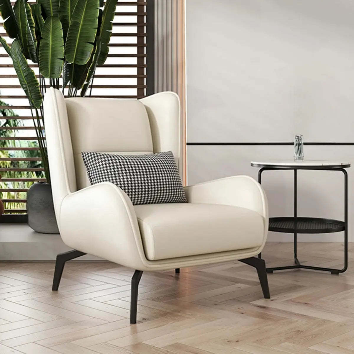 Gray Water Resistant Leather Flared Arm Wingback Chair — Accent Chair & Ottoman / Orange / Tech Cloth