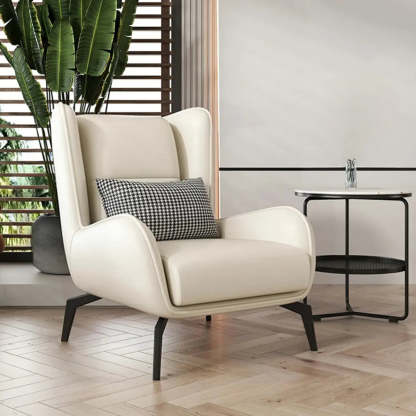 Gray Water Resistant Leather Flared Arm Wingback Chair — Accent Chair & Ottoman / Orange / Tech Cloth