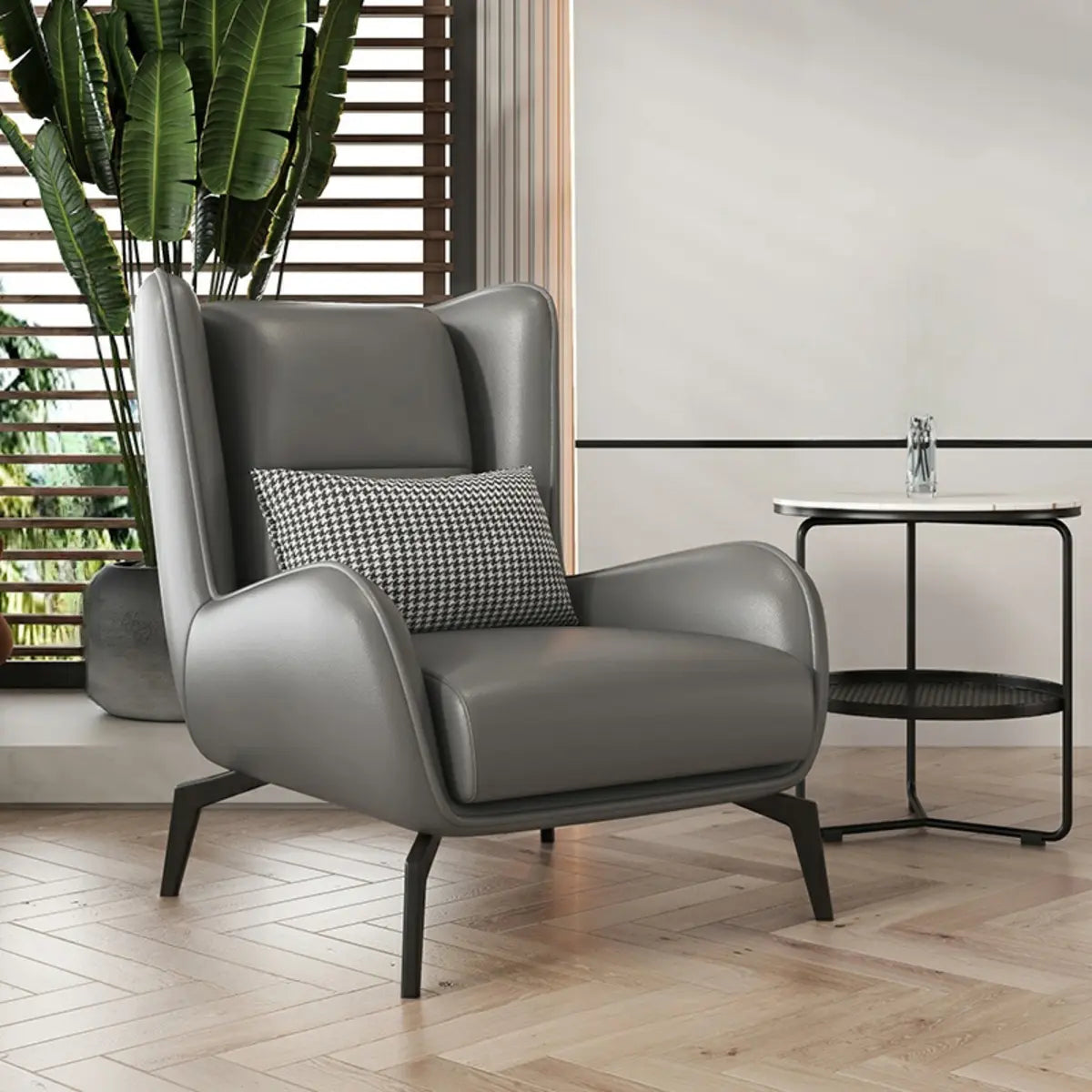 Gray Water Resistant Leather Flared Arm Wingback Chair