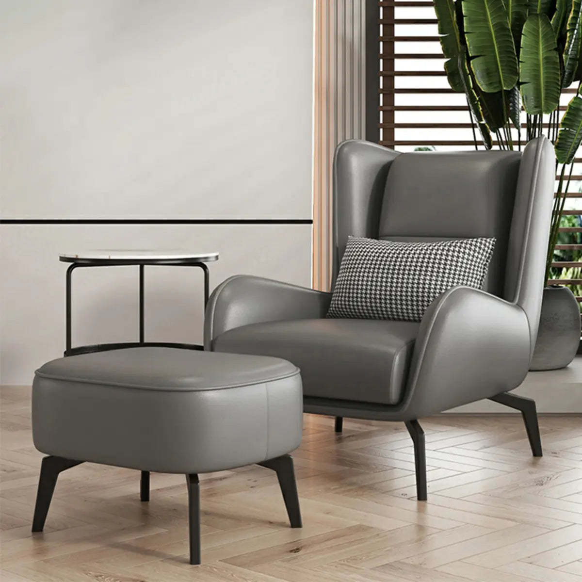 Gray Water Resistant Leather Flared Arm Wingback Chair — Accent Chair / Blue / Tech Cloth