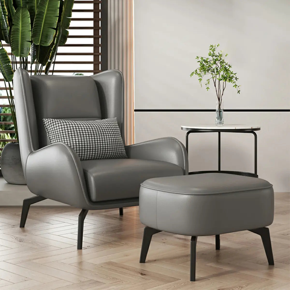 Gray Water Resistant Leather Flared Arm Wingback Chair — Accent Chair / Coffee / Nappa