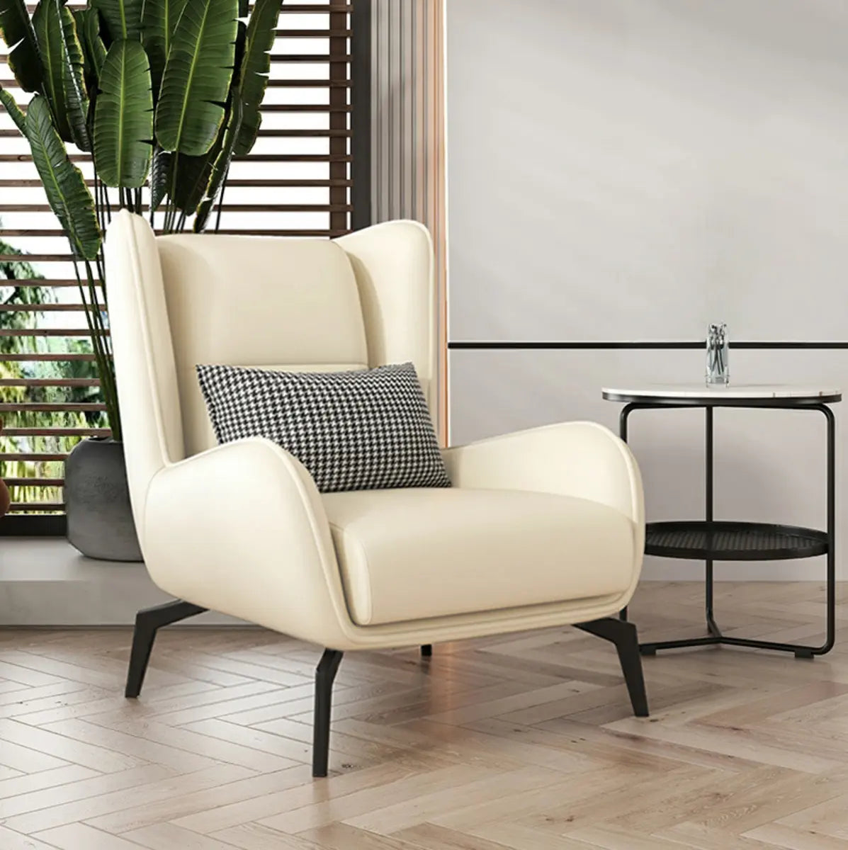 Gray Water Resistant Leather Flared Arm Wingback Chair
