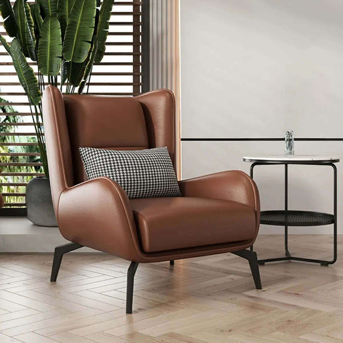 Gray Water Resistant Leather Flared Arm Wingback Chair
