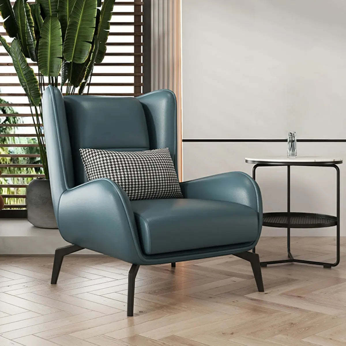 Leather arm flared leather accent chairs — Chair Only / Performance Fabric / Blue