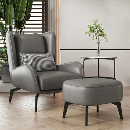 Gray Water Resistant Leather Flared Arm Wingback Chair — Accent Chair / Coffee / Nappa