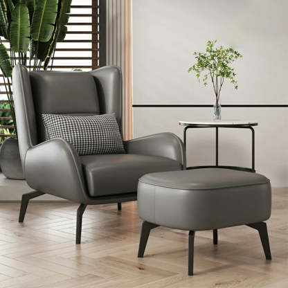 Gray Water Resistant Leather Flared Arm Wingback Chair — Accent Chair / Green / Tech Cloth