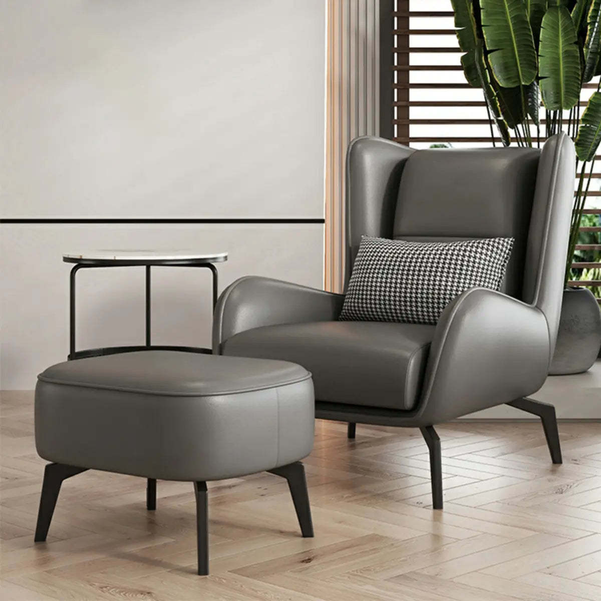 Gray Water Resistant Leather Flared Arm Wingback Chair — Accent Chair / Grey / Tech Cloth