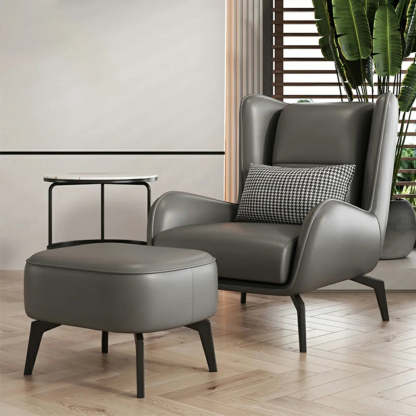 Gray Water Resistant Leather Flared Arm Wingback Chair — Accent Chair / Grey / Tech Cloth