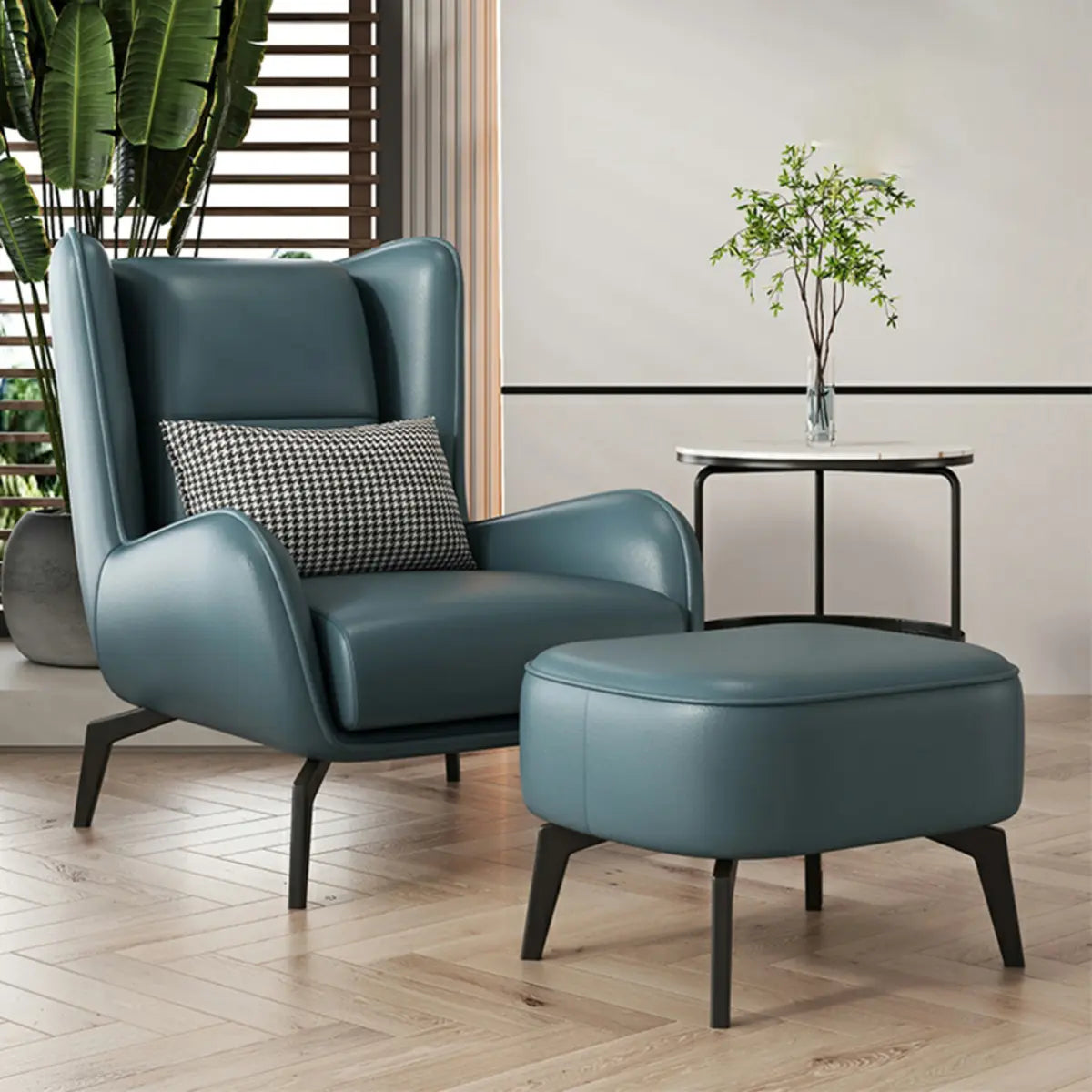Gray Water Resistant Leather Flared Arm Wingback Chair — Accent Chair / Grey / Nappa