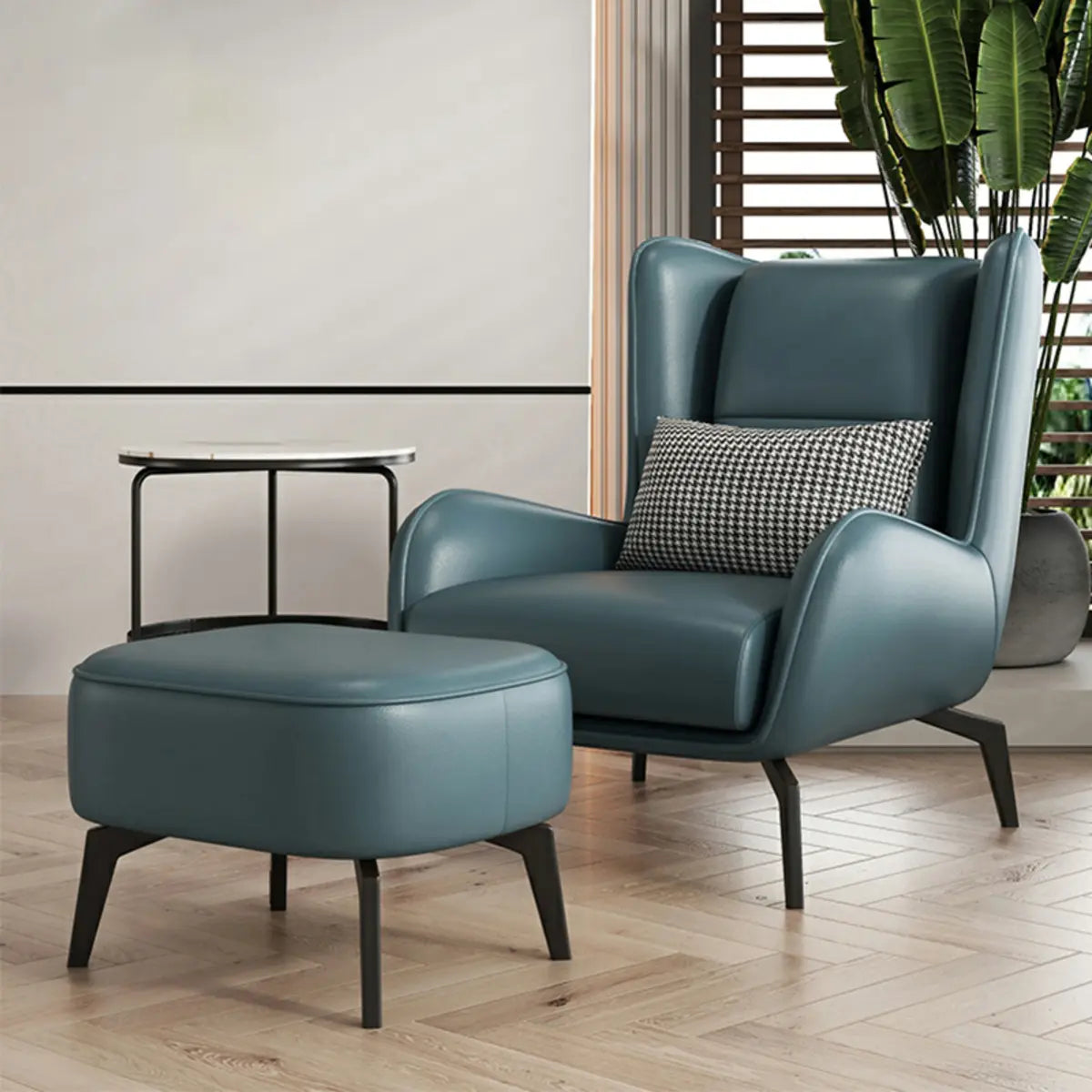 Gray Water Resistant Leather Flared Arm Wingback Chair — Accent Chair / Off-White / Tech Cloth