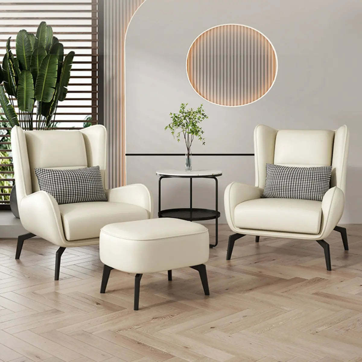 Gray Water Resistant Leather Flared Arm Wingback Chair — Accent Chair / Off-White / Nappa
